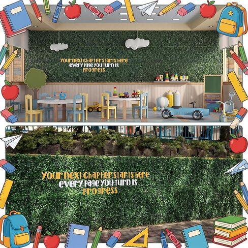 61 Pcs Artificial Grass Wall Panels for Classroom 10"x10" Boxwood Hedge Wall Panels with Letters Plant Motivational Classroom Greenery Backdrop for Back to School Blackboard Decoration in Saudi Arabia
