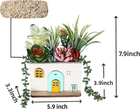 COTSEN 7.9 Inch Artificial Succulent Plants Wooden House Shape Potted Plants Gardening Gifts Fake Succulents for Home Office Indoor Outdoor Decor in Saudi Arabia