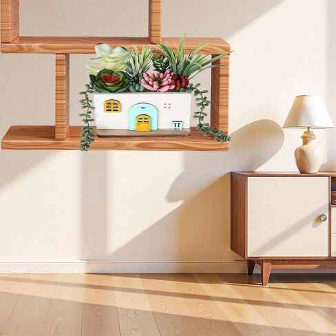 COTSEN 7.9 Inch Artificial Succulent Plants Wooden House Shape Potted Plants Gardening Gifts Fake Succulents for Home Office Indoor Outdoor Decor in Saudi Arabia