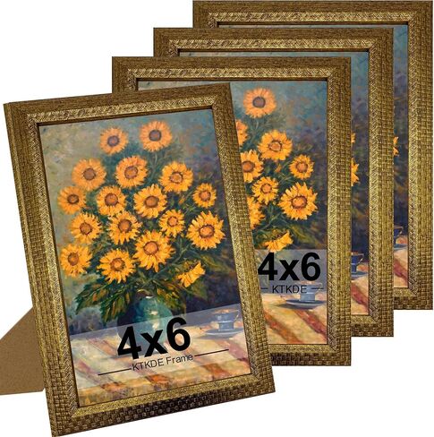 KTKDE 4x6 Picture Frame Set of 4, Ornate Vintage Gold Photo Frames with Real Glass 4 x 6 Antique Photo Frame for Wall Decor or Tabletop Display Retro Home Decor best gift in Saudi Arabia