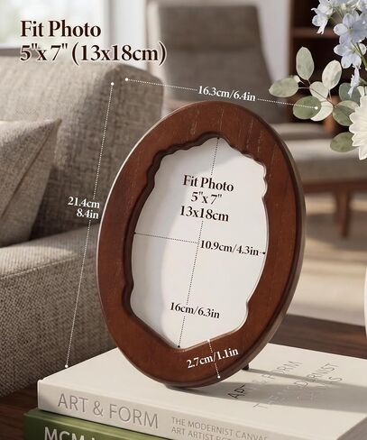 Afuly 5x7 Oval Picture Frame Vintage Brown Photo Frames 5x7 Mid Century Modern Decor Picture Frames for Wall Hanging or Tabletop Living Room Decor Mothers Day Gift for Women Mom in Saudi Arabia