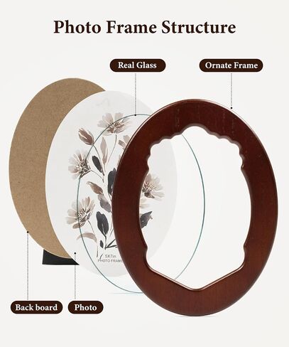 Afuly 5x7 Oval Picture Frame Vintage Brown Photo Frames 5x7 Mid Century Modern Decor Picture Frames for Wall Hanging or Tabletop Living Room Decor Mothers Day Gift for Women Mom in Saudi Arabia