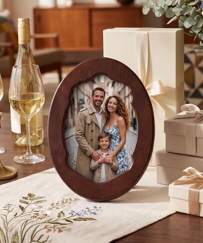 Afuly 5x7 Oval Picture Frame Vintage Brown Photo Frames 5x7 Mid Century Modern Decor Picture Frames for Wall Hanging or Tabletop Living Room Decor Mothers Day Gift for Women Mom in Saudi Arabia