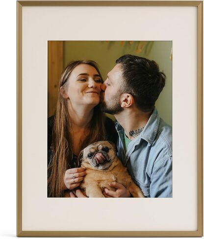 11x14 Metal Picture Frame with Mat for 8x10 Prints, Aluminum Photo Frame 11 by 14 for Wall or Tabletop Display with Vertical Horizontal Hanging for Home Office Gallery Wall Decor, Gold, 1 Pack in Saudi Arabia