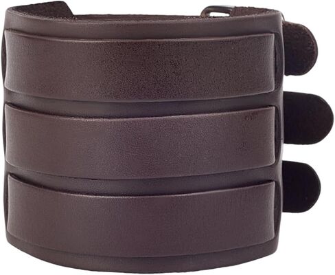 Vintage Wide Cowhide Leather Print Pattern Cuff Bracelet Retro Adjustable Handmade Genuine Leather Wrap Wristband Bangle with Snap Button for Men Women Halloween Costume Party in Saudi Arabia