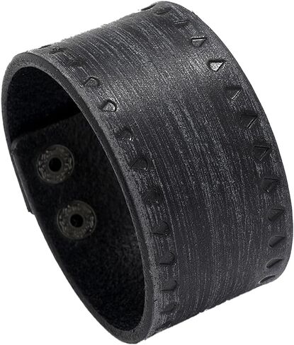 Vintage Wide Cowhide Leather Print Pattern Cuff Bracelet Retro Adjustable Handmade Genuine Leather Wrap Wristband Bangle with Snap Button for Men Women Halloween Costume Party in Saudi Arabia