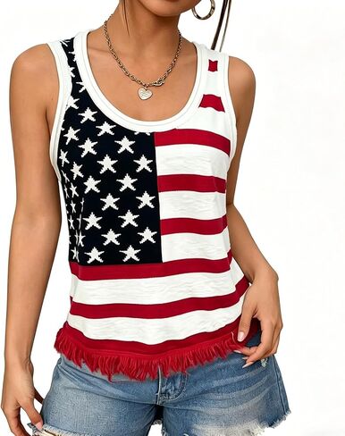 LYSINK Women Sleeveless American Flag Sweater Vest Summer Cable Knit Crop Tops Patriotic Vest Top 4th of July Stripe Tank Top in Saudi Arabia