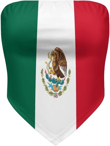 Mexico Flag Pattern Women's Sexy Bustier Strapless Sleeveless Crop Tube Top Bandeau M in Kuwait