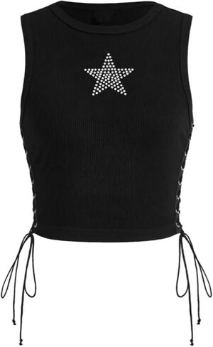 Remidoo Women's Ribbed Knit Crop Tank Top Side Tie Up Fitted Sleeveless Shirt in Kuwait