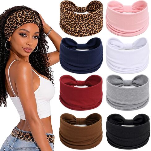 Awumbuk Wide Headbands for Women Knotted Non Slip, 8 Pack Soft Head Bands to Hide Hairline, Fashion Boho Style Bandana, Moisture Wicking Hair Bands for Workout Sports Yoga Makeup in Saudi Arabia