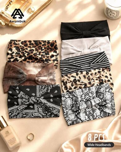 Awumbuk Wide Headbands for Women Knotted Non Slip, 8 Pack Soft Head Bands to Hide Hairline, Fashion Boho Style Bandana, Moisture Wicking Hair Bands for Workout Sports Yoga Makeup in Saudi Arabia
