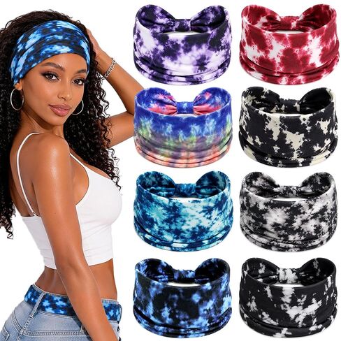 Awumbuk Wide Headbands for Women Knotted Non Slip, 8 Pack Soft Head Bands to Hide Hairline, Fashion Boho Style Bandana, Moisture Wicking Hair Bands for Workout Sports Yoga Makeup in Saudi Arabia