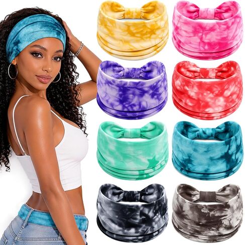 Awumbuk Wide Headbands for Women Knotted Non Slip, 8 Pack Soft Head Bands to Hide Hairline, Fashion Boho Style Bandana, Moisture Wicking Hair Bands for Workout Sports Yoga Makeup in Saudi Arabia
