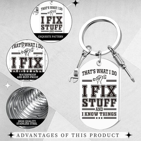 Dad Keychain Gifts for Men - Fix Stuff and I Know Things Keychain, Cool Fathers Day Birthday Christmas Gift Ideas for Dad Husband Grandpa, Gift for Man Mechanic Handyman Engineers in Saudi Arabia