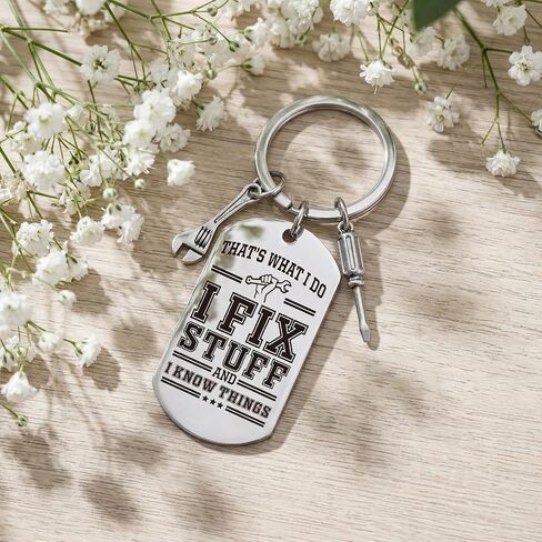 Dad Keychain Gifts for Men - Fix Stuff and I Know Things Keychain, Cool Fathers Day Birthday Christmas Gift Ideas for Dad Husband Grandpa, Gift for Man Mechanic Handyman Engineers in Saudi Arabia