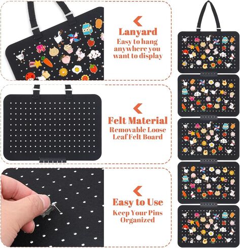Hanging Enamel Pin Collection Display Panel, Detachable Brooch Pin Pages with 5 Loose leaf Board Pieces Badge Collection Display Holder Enamel Pin Organizer Display Case at Least 180 Pins in Saudi Arabia