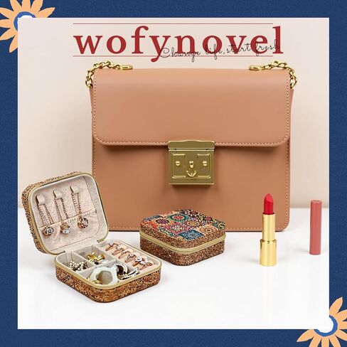 Retro Cork Jewelry Box with Bohemian Patterns for Storing Rings, Necklaces and Earrings During Travel, Soft Velvet Interior, 3.8x3.8x1.8 Inches in Saudi Arabia