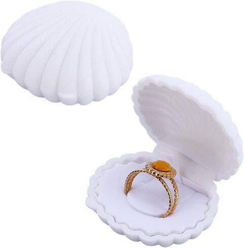 2Pcs Velvet Shell Jewelry Box White Shells Shaped Earring Ring Storage Case Showcase Display Organizers Decorative Holder Small Gifts Boxes for Necklace Pendants Accessories in Saudi Arabia