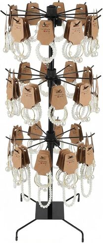 COMNICO Rotating Jewelry Display Stand with 200 Pcs Bracelet Display Cards, 3 Tier Metal Adjustable Jewelry Displays Rack with Hooks for Necklace Earrings Key Rings Hats Socks in Kuwait