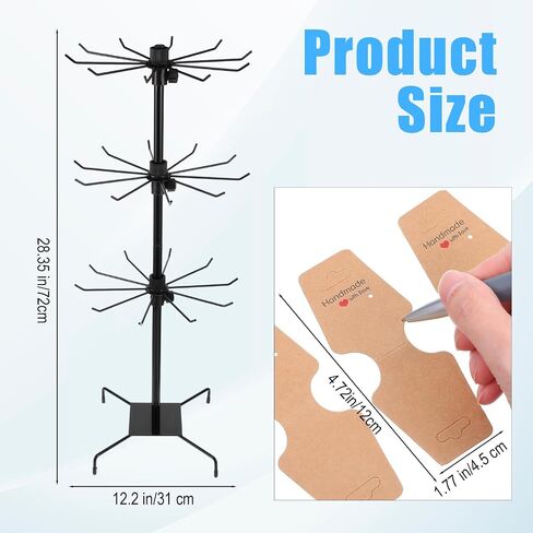 COMNICO Rotating Jewelry Display Stand with 200 Pcs Bracelet Display Cards, 3 Tier Metal Adjustable Jewelry Displays Rack with Hooks for Necklace Earrings Key Rings Hats Socks in Kuwait