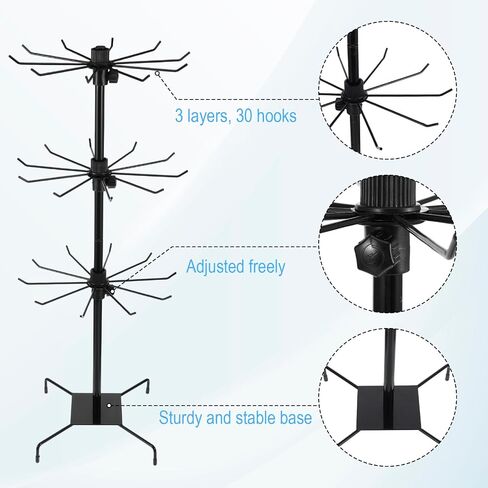 COMNICO Rotating Jewelry Display Stand with 200 Pcs Bracelet Display Cards, 3 Tier Metal Adjustable Jewelry Displays Rack with Hooks for Necklace Earrings Key Rings Hats Socks in Kuwait