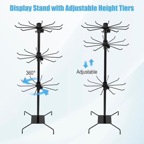 COMNICO Rotating Jewelry Display Stand with 200 Pcs Bracelet Display Cards, 3 Tier Metal Adjustable Jewelry Displays Rack with Hooks for Necklace Earrings Key Rings Hats Socks in Kuwait