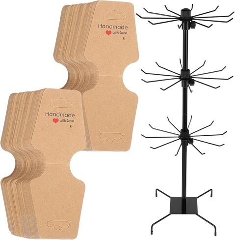 COMNICO Rotating Jewelry Display Stand with 200 Pcs Bracelet Display Cards, 3 Tier Metal Adjustable Jewelry Displays Rack with Hooks for Necklace Earrings Key Rings Hats Socks in Kuwait