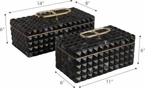 Decorative Jewelry Boxes for Home Decor – Elegant Keepsake and Storage Boxes with Lid – Studded Pattern Home Organizer for Living Room Decor, Bedroom, Office, or Shelf Set of 2 – 6" Gray & Gold in Saudi Arabia