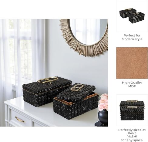 Decorative Jewelry Boxes for Home Decor – Elegant Keepsake and Storage Boxes with Lid – Studded Pattern Home Organizer for Living Room Decor, Bedroom, Office, or Shelf Set of 2 – 6" Gray & Gold in Saudi Arabia