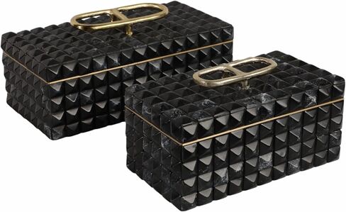 Decorative Jewelry Boxes for Home Decor – Elegant Keepsake and Storage Boxes with Lid – Studded Pattern Home Organizer for Living Room Decor, Bedroom, Office, or Shelf Set of 2 – 6" Gray & Gold in Saudi Arabia