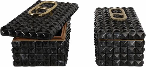 Decorative Jewelry Boxes for Home Decor – Elegant Keepsake and Storage Boxes with Lid – Studded Pattern Home Organizer for Living Room Decor, Bedroom, Office, or Shelf Set of 2 – 6" Gray & Gold in Saudi Arabia