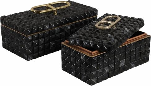 Decorative Jewelry Boxes for Home Decor – Elegant Keepsake and Storage Boxes with Lid – Studded Pattern Home Organizer for Living Room Decor, Bedroom, Office, or Shelf Set of 2 – 6" Gray & Gold in Saudi Arabia