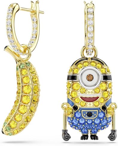 Swarovski Minions Stuart and Banana hoop earrings, Pavé, Mini, Multicolored, Gold-tone plated in Kuwait