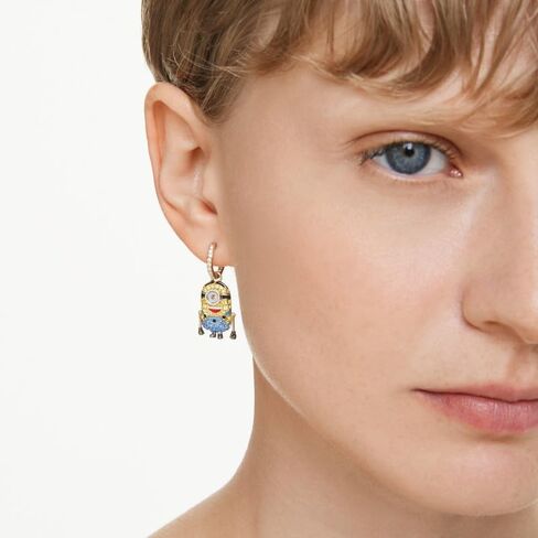 Swarovski Minions Stuart and Banana hoop earrings, Pavé, Mini, Multicolored, Gold-tone plated in Kuwait