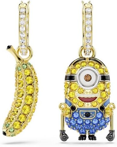 Swarovski Minions Stuart and Banana hoop earrings, Pavé, Mini, Multicolored, Gold-tone plated in Kuwait