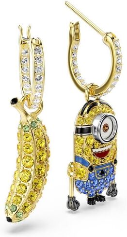 Swarovski Minions Stuart and Banana hoop earrings, Pavé, Mini, Multicolored, Gold-tone plated in Kuwait