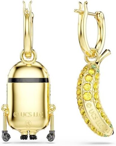 Swarovski Minions Stuart and Banana hoop earrings, Pavé, Mini, Multicolored, Gold-tone plated in Kuwait
