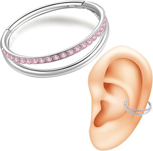18G/16G/14G Conch Double Hoop Earring for Single Piercing 12MM - Hypoallergenic Surgical Steel Conch Piercing Jewelry for Women Men Lightweight (Cubic Zirconia) in Saudi Arabia