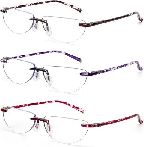 DOOViC 3 Pack Rimless Half Moon Reading Glasses TR90 Lightweight Blue Light Blocking Readers for Women and Men in Saudi Arabia