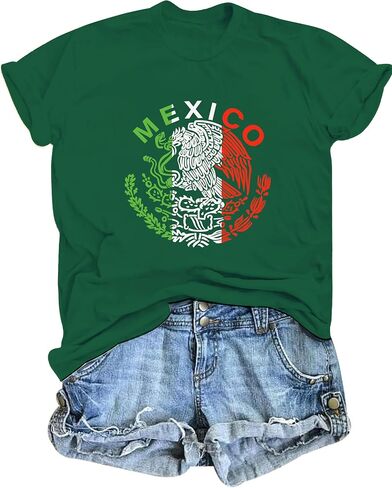 YHHR Mexico Shirts for Women Vintage Mexico Letters Print T-Shirt Mexican Flag Graphic Vacation Short Sleeve Tee Top in Kuwait