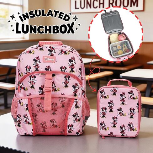 مجموعة حقيبة ظهر للأطفال وصندوق غداء كلاسيكي من Bioworld Minnie Mouse مكونة من قطعتين مقاس 16 بوصة للمدرسة والسفر in Kuwait
