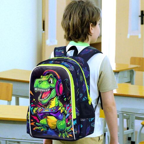 KLFVB 3PCS Boys Dinosaur Play Game Backpack Set, Water Resistant 16" Kids Preschool Bookbag with Lunch Box in Saudi Arabia