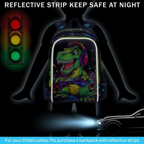 KLFVB 3PCS Boys Dinosaur Play Game Backpack Set, Water Resistant 16" Kids Preschool Bookbag with Lunch Box in Saudi Arabia