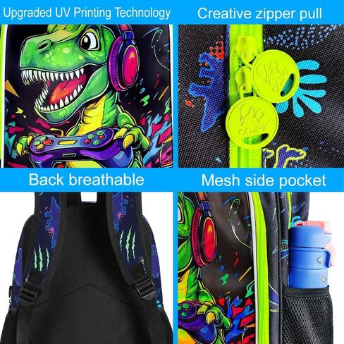KLFVB 3PCS Boys Dinosaur Play Game Backpack Set, Water Resistant 16" Kids Preschool Bookbag with Lunch Box in Saudi Arabia
