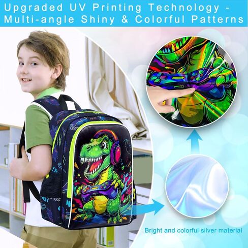 KLFVB 3PCS Boys Dinosaur Play Game Backpack Set, Water Resistant 16" Kids Preschool Bookbag with Lunch Box in Saudi Arabia