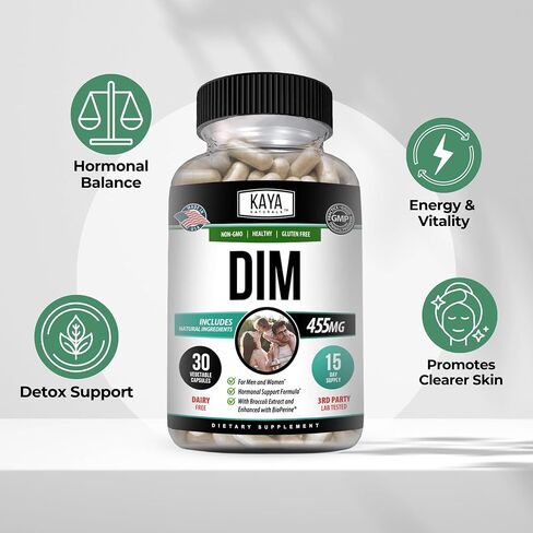 كايا ناتشورالز DIM Ultra (30 كبسولة) | ملحق DIM للنساء والرجال | كبسولات نباتية بخلاصة البروكلي والبيوبيرين | مكمل عشبي لدعم الهرمونات وحب الشباب وانقطاع الطمث والبروستاتا in Kuwait