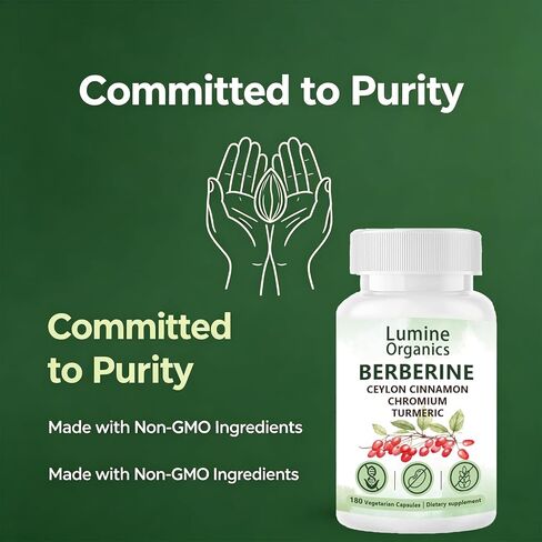 1PCSLumine Organics Berberine, Berberine 4 in 1 Complex,Vegan, Non-GMO,180 Capsules (1PCS) in Saudi Arabia