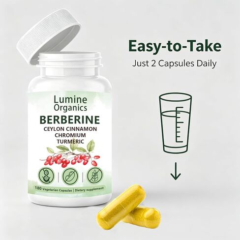 1PCSLumine Organics Berberine, Berberine 4 in 1 Complex,Vegan, Non-GMO,180 Capsules (1PCS) in Saudi Arabia