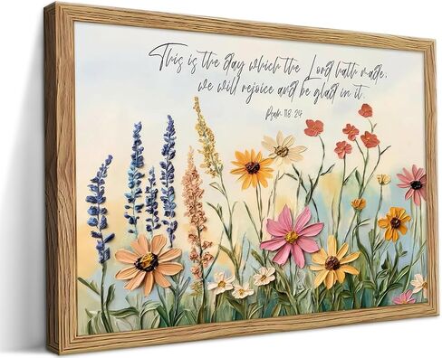 Framed 3D Textures Christian Floral Scripture Canvas Wall Art Wildflower Bible Verse Painting Psalm Religious Faith Poster Print for Living Room Bedroom Prayer Corner Decoration in Saudi Arabia
