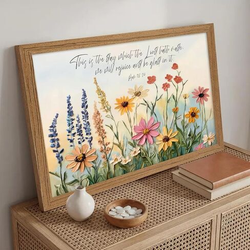 Framed 3D Textures Christian Floral Scripture Canvas Wall Art Wildflower Bible Verse Painting Psalm Religious Faith Poster Print for Living Room Bedroom Prayer Corner Decoration in Saudi Arabia